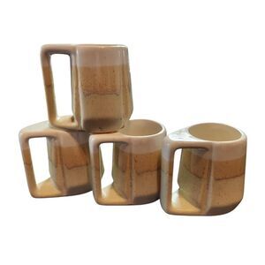 Padilla Mug Set of 4 Cream Beige Drip Glaze Stacking Large Handle